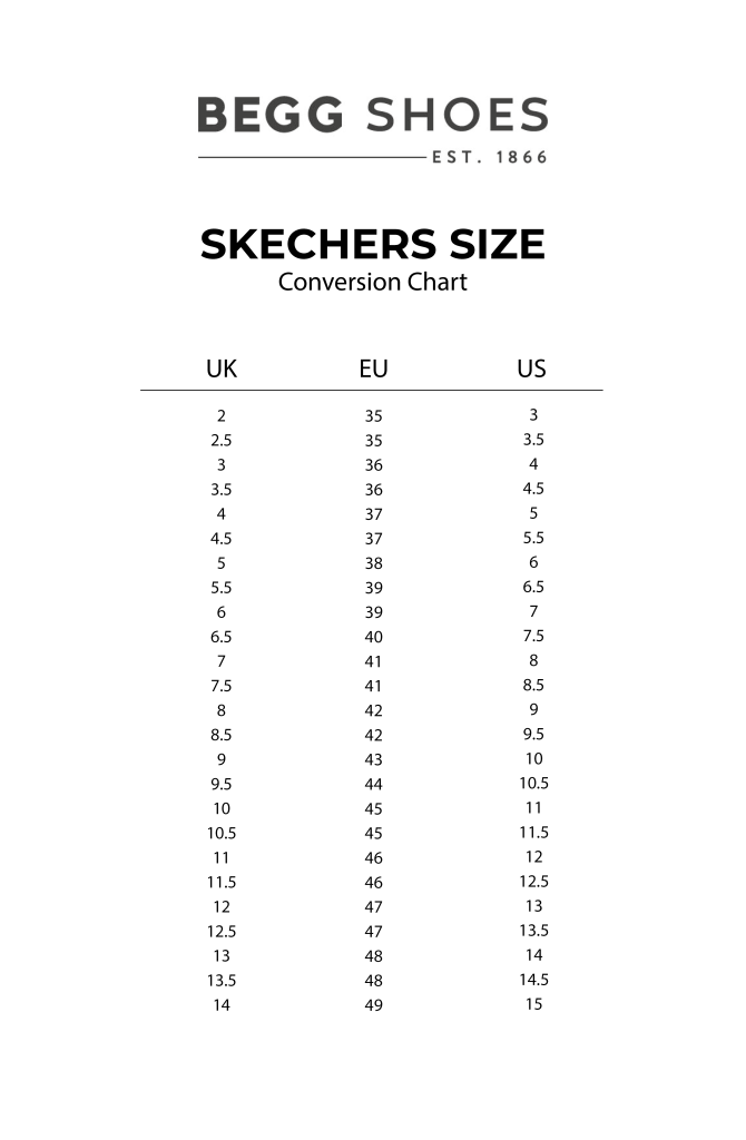 Skechers Women's Shoe Size Chart Cm