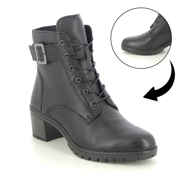 Womens Black Leather Lace Up Boots for Bunions