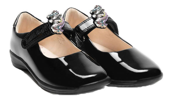 Lelli Kelly Bianca Unicorn Girls Black Patent School Shoes