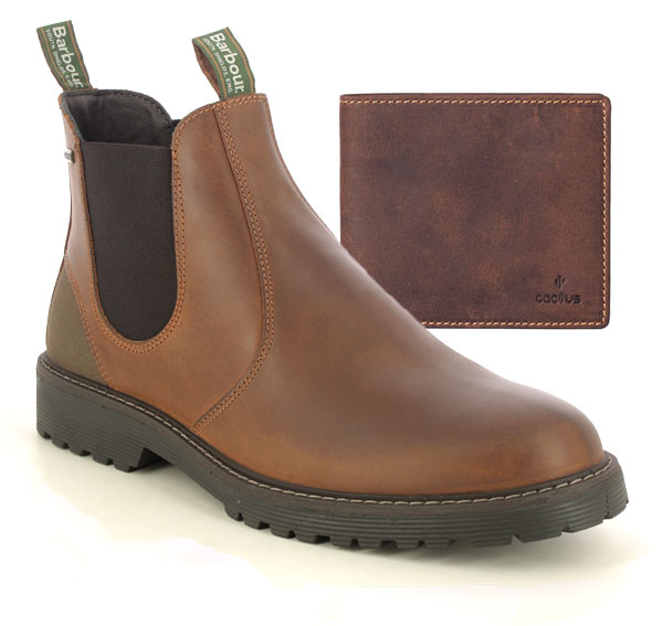 Barbour Patton Tex Clint Chelsea Boots in Brown with Brown Leather Wallet