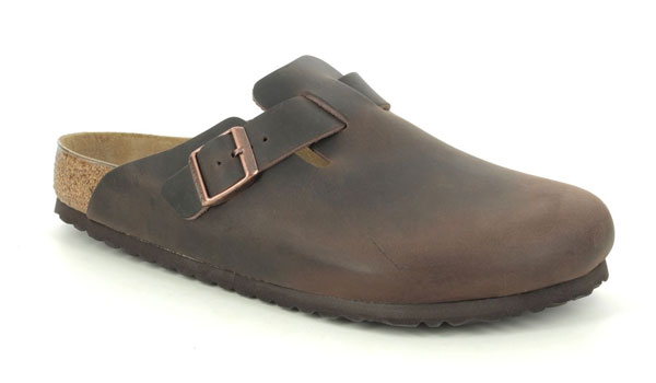 Birkenstock Boston Men's Brown Leather Backless Mules with cork footbed