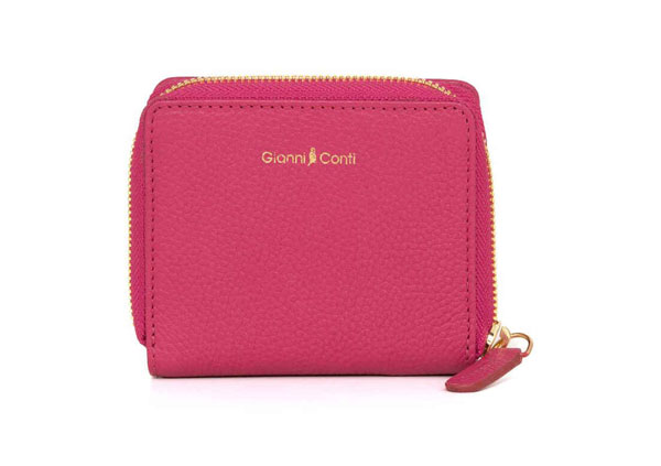 Gianni Conti Mini Ziparound Women's Fuchsia Leather Purse with Slots for cards