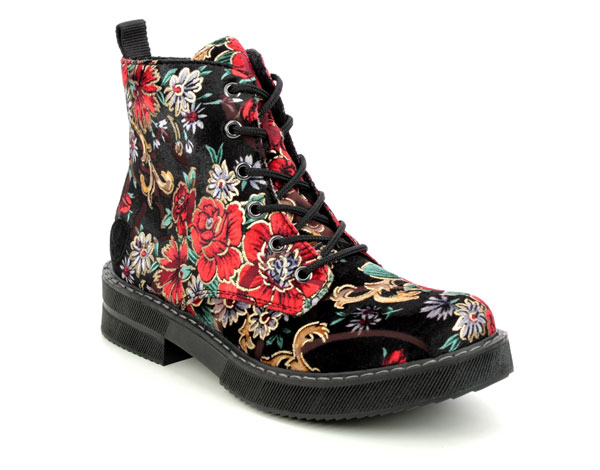 Rieker Floory Black Floral Boots with Multi-coloured embroidered flowers