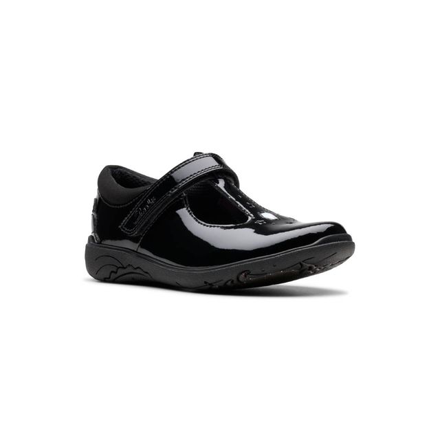 Clarks Girls School Shoes - Black patent - 783176F RELDA GEM T BAR