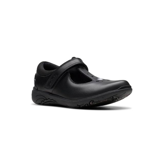 Clarks Girls School Shoes - Black leather - 783166F RELDA GEM T BAR