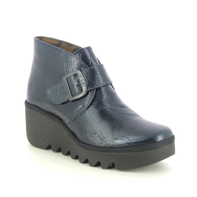 Fly London Wedge Boots - Navy patent - P501397 BIRT   BLU