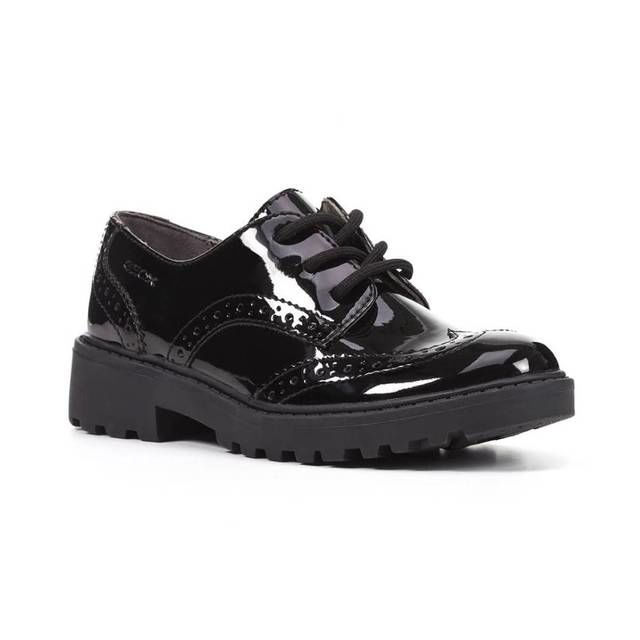 Geox Girls School Shoes - Black patent - J6420N/C9999 CASEY LACE