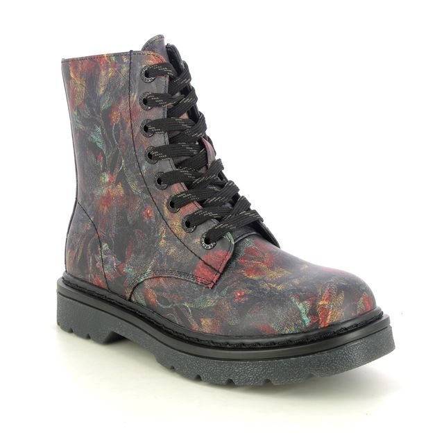 Heavenly Feet Biker Boots - Black floral - AB0003831/46 JUSTINA 2 WOODLAND