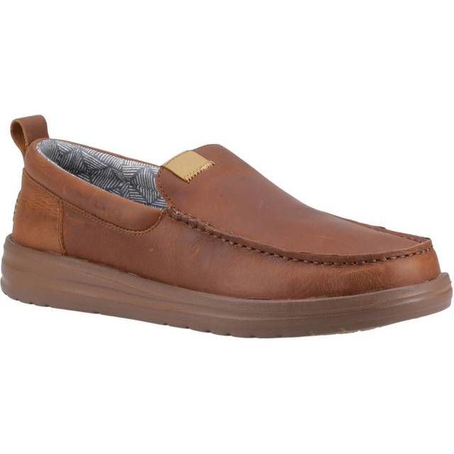 Hey Dude Wally Grip Moc Craft Leather Brown Mens Slip-on Shoes 40173-255