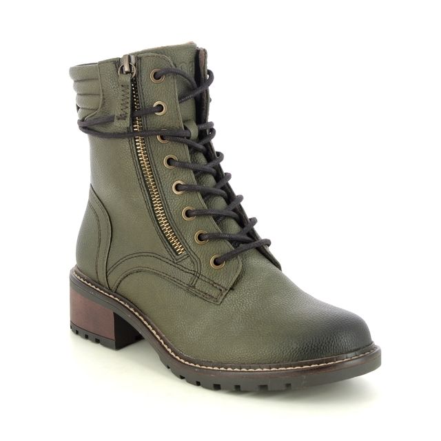 Jana Lace Up Boots - Olive Green - 25267/43722 BARON ABI ZIP