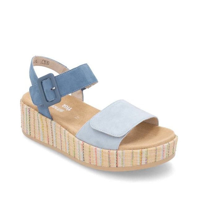 Remonte Wedge Sandals - Blue nubuck - D1N54-12 FLATFORM STITCH