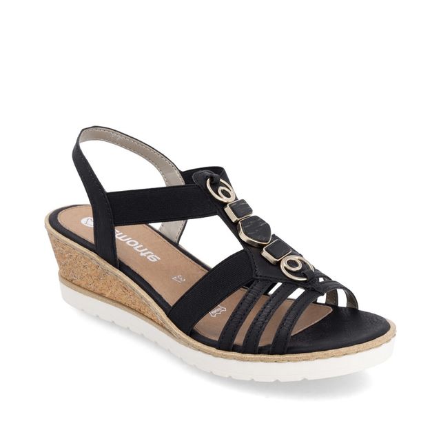 Remonte Wedge Sandals - Black White - R6264-00 HYFAWN