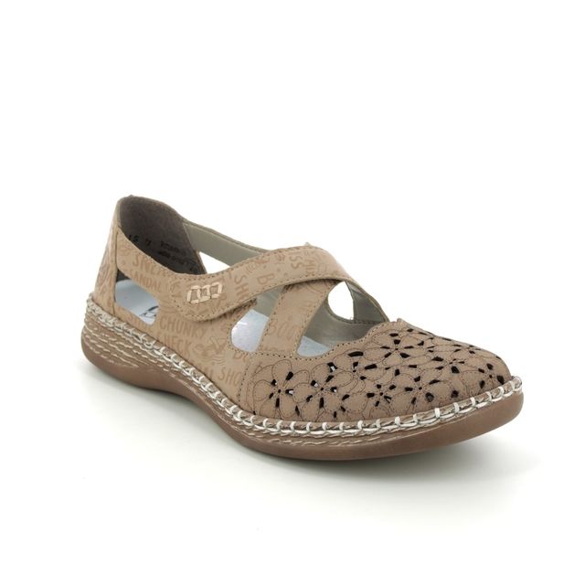 Rieker 464H4-62 Light Taupe Leather Womens Mary Jane Shoes