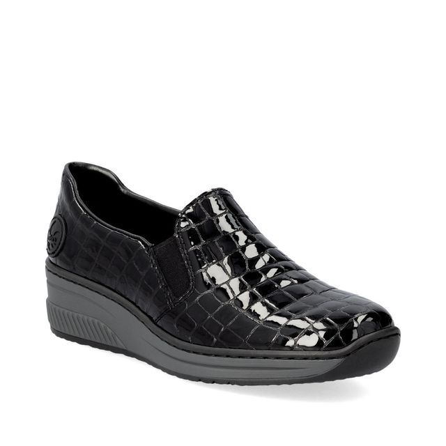 Rieker Comfort Slip On Shoes - Black croc - 48752-00 BOCCIAGOO