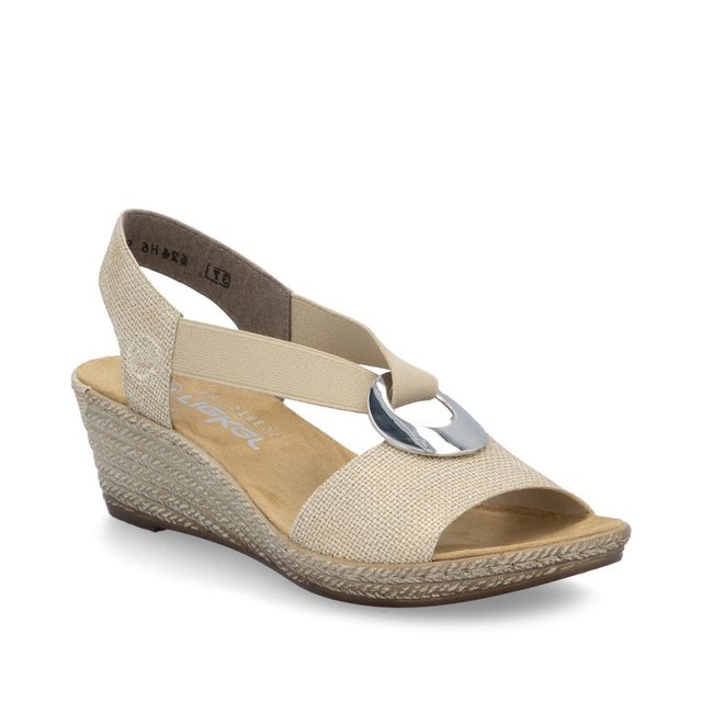 Rieker Wedge Sandals - Beige Floral - 624H6-93 FAWNELDA