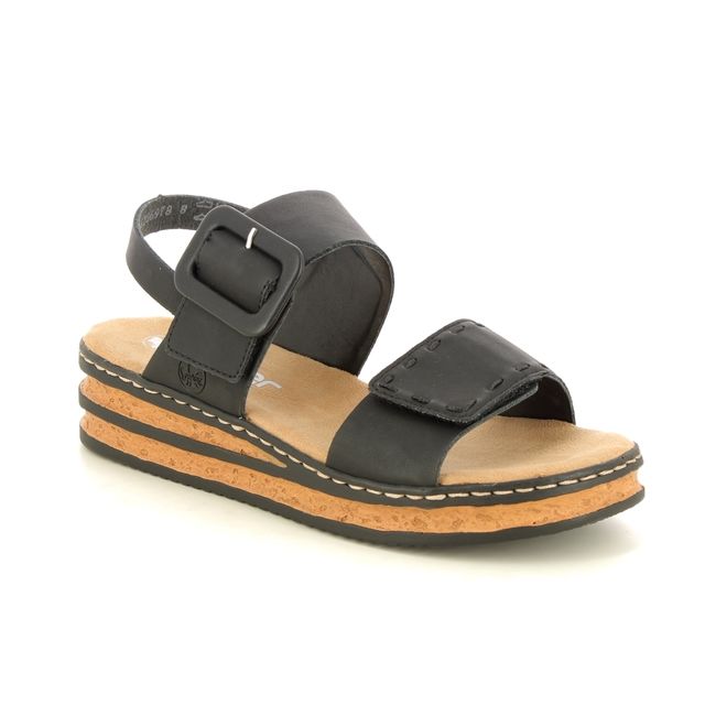 Rieker Wedge Sandals - Black - 62950-00 LOTUR SLIM