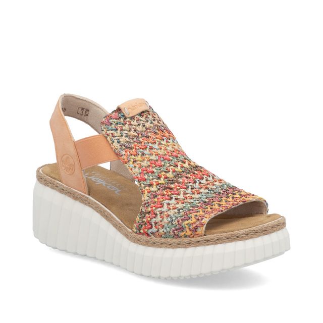 Rieker Wedge Sandals - Peach Multi - 69172-92 HIMARI