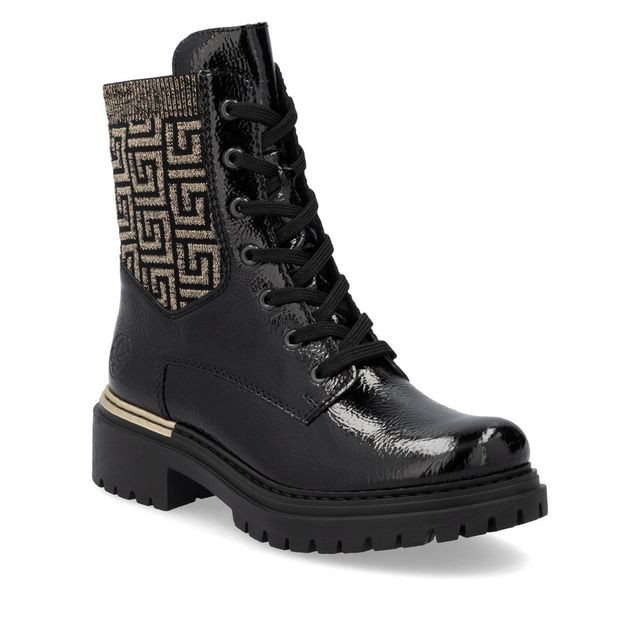 Rieker Biker Boots - Black patent - 72607-00 LUNA LACE