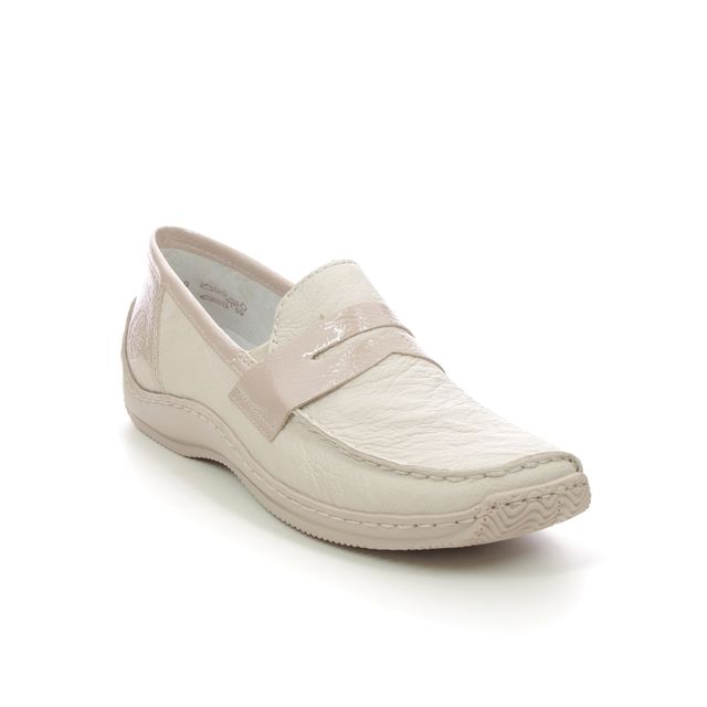 Rieker L1752-60 Beige leather Comfort Slip On Shoes