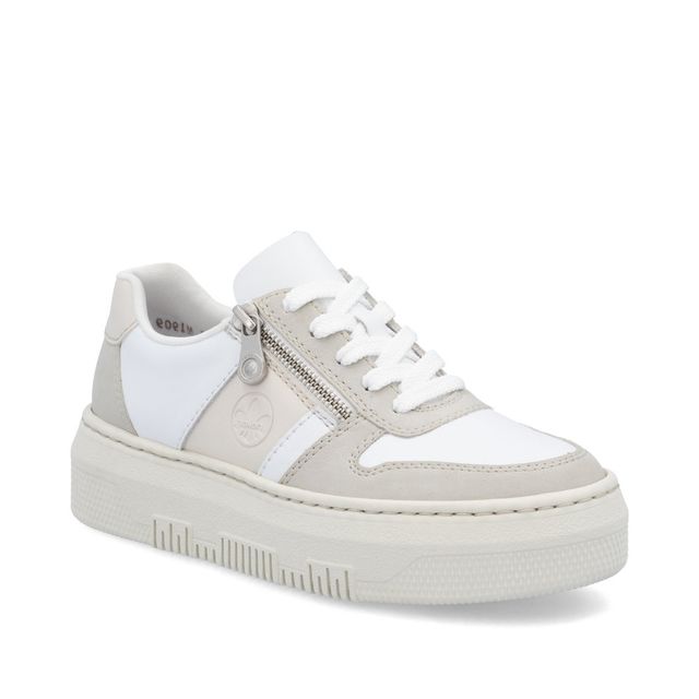 Rieker Trainers - White Grey Leather - M1909-80 LOMAZ PLATFORM