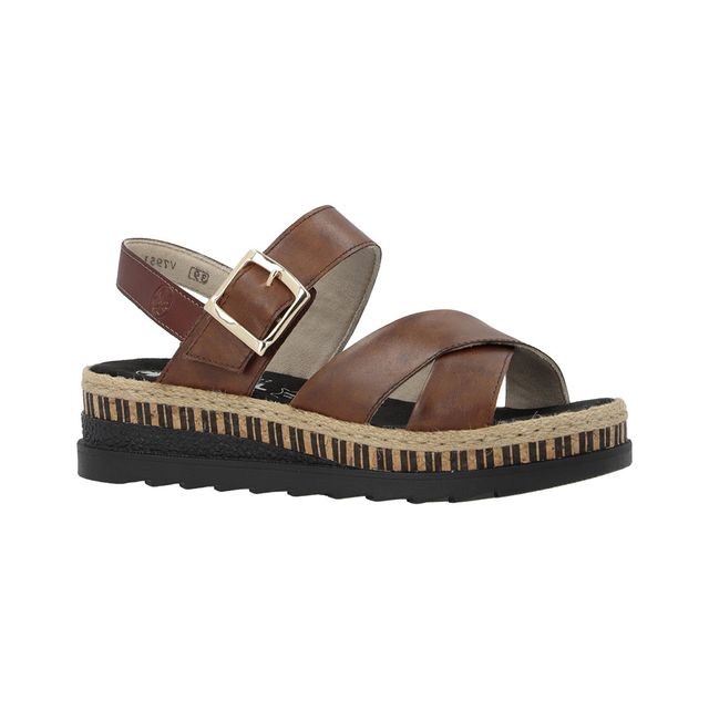 Rieker Flat Sandals - Tan Leather - V7951-24 RAFFA CROSS