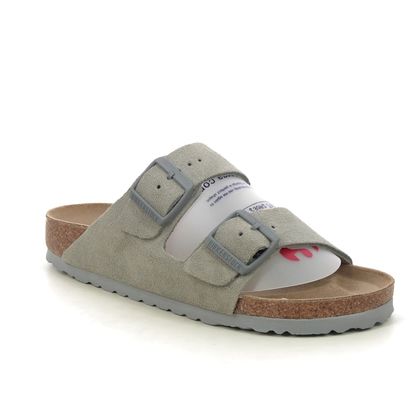 Birkenstock Slide Sandals - LIGHT GREY SUEDE - 1027687/03 ARIZONA SOFT FOOTBED