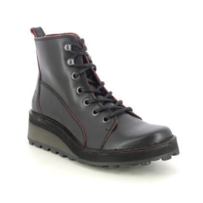 Fly London Lace Up Boots - Black Red - P211147 HAZI HIJI SORE