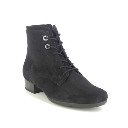 Gabor Heeled Boots - Black Suede - 52.715.37 BOAT LACE WIDE