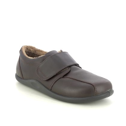 Hotter Mens Riptape Shoes - Brown leather - 4131/21 UNWIND VEL