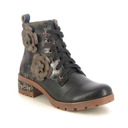 Laura Vita Lace Up Boots - Black floral - S0A0053/47B COCRAILO 47