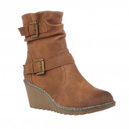 ladies tan wedge boots