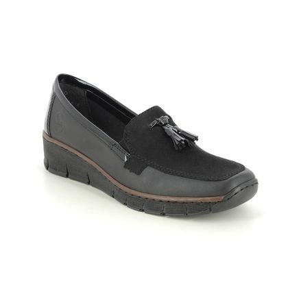 Rieker Comfort Slip On Shoes - Black patent suede - 53771-00 BOCCILOAF