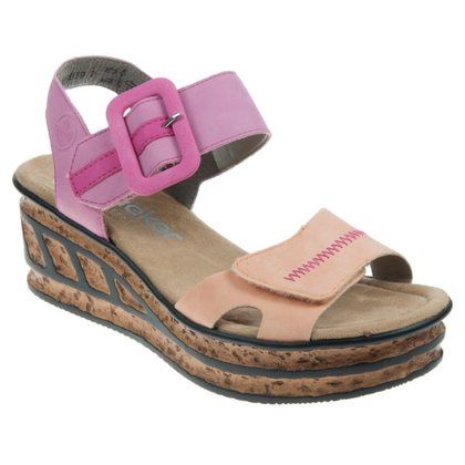 Rieker Wedge Sandals - Fuchsia Orange - 68176-31 HITUR