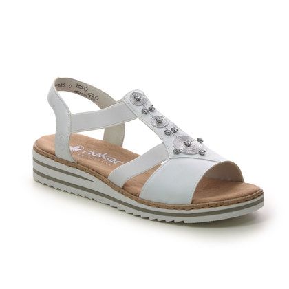 Rieker Wedge Sandals - WHITE LEATHER - V0687-80 SITANAMO