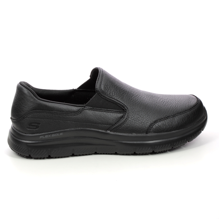 Skechers Work Leather Slip Resistant BLK Black Mens Slip-on Shoes 77071EC