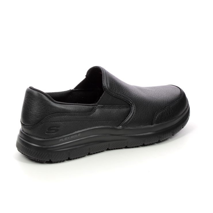 Skechers Work Leather Slip Resistant BLK Black Mens Slip-on Shoes 77071EC