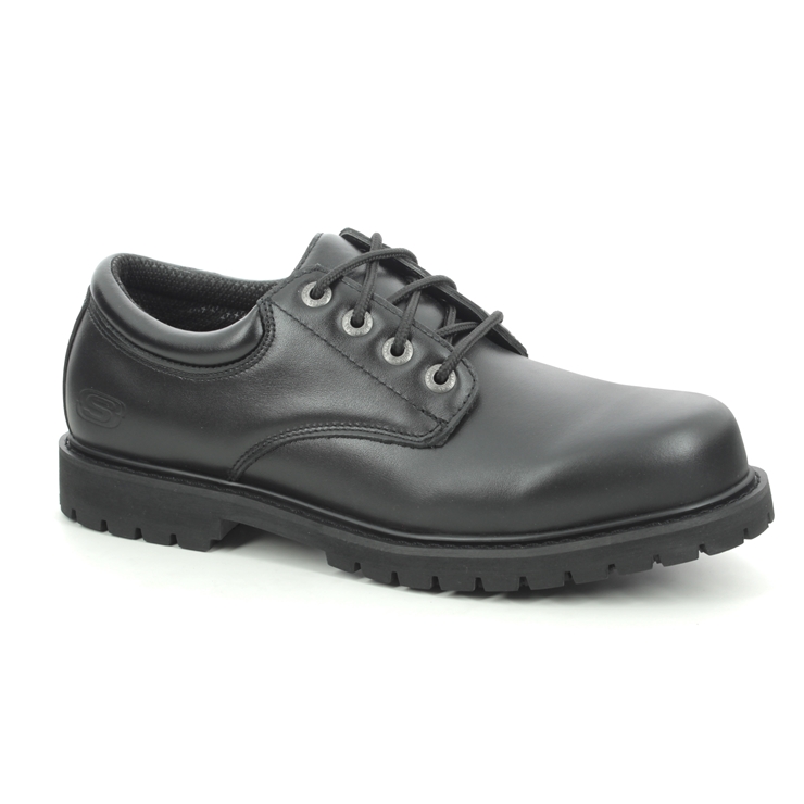 Skechers Work Leather Slip Resistant BLK Black Mens Slip-on Shoes