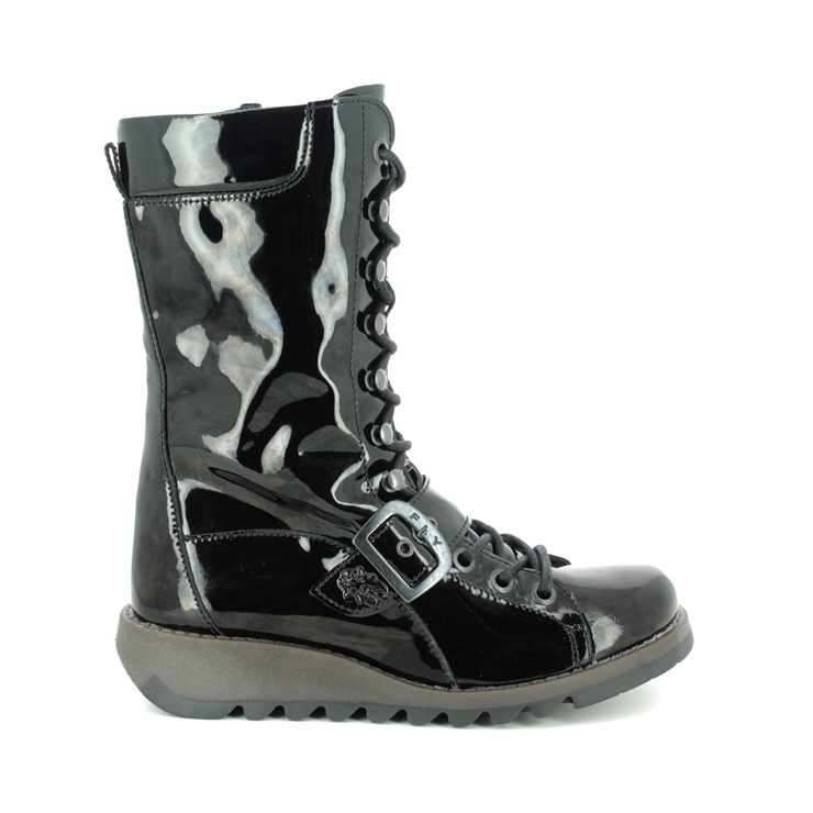 fly black patent boots