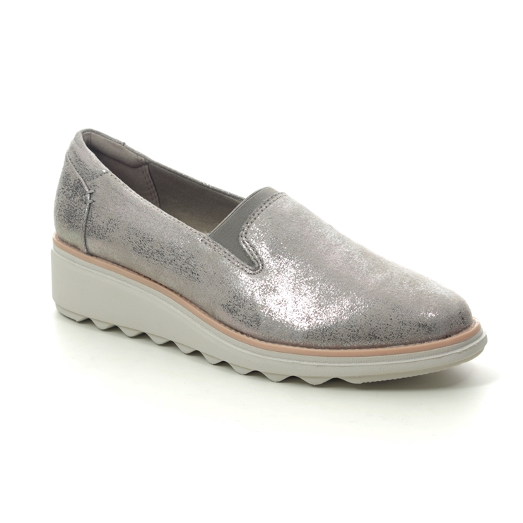 silver wedge loafers