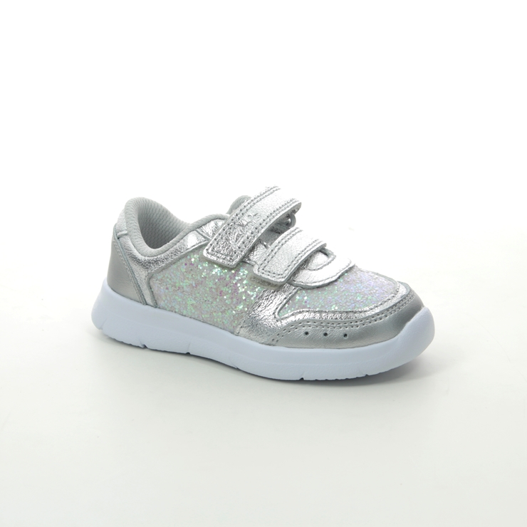 Clarks Ath Sonar T Silver Leather Kids toddler girls trainers 4964-87G