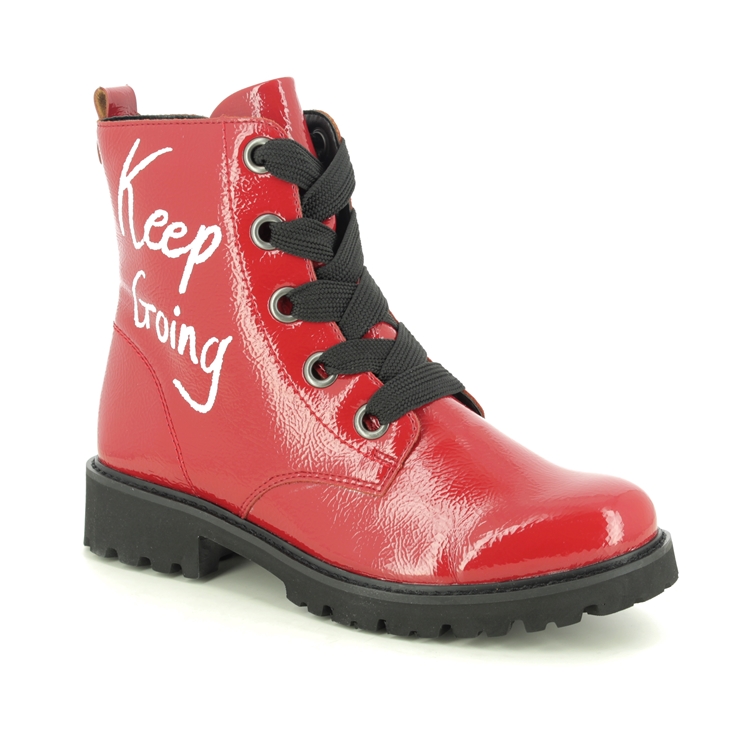red patent lace up boots