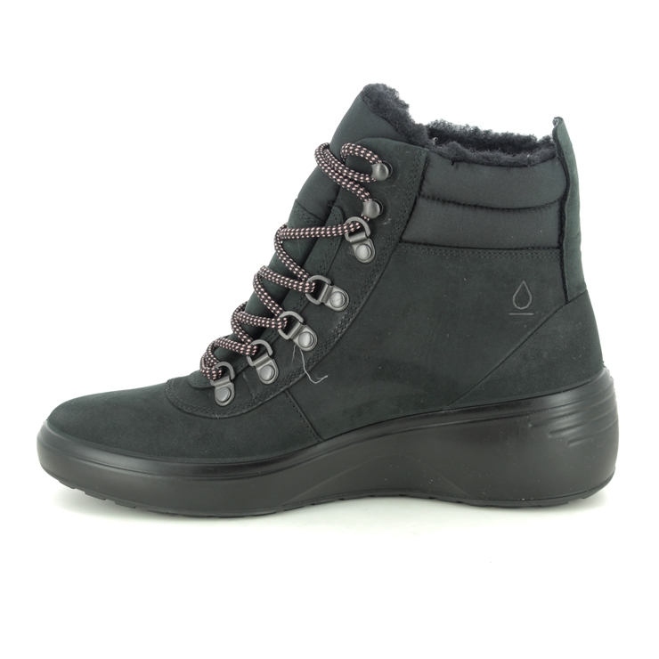ECCO Soft 7 Wedge Waterproof Black nubuck Womens Lace Up Boots 420803-51052