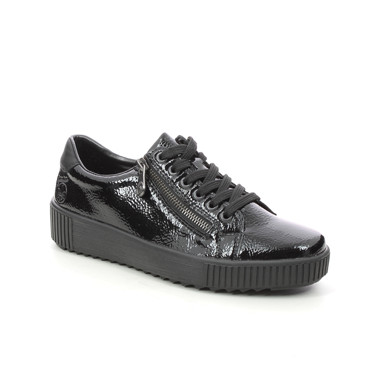 Rieker M6404-00 Black patent Womens lacing shoes