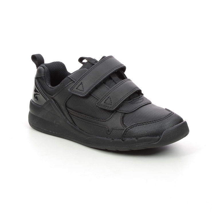 Clarks Orbit Sprint K Black leather Kids Boys Shoes 5347-86F