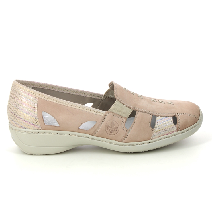 Rieker 41385-60 Beige leather Womens Comfort Slip On Shoes