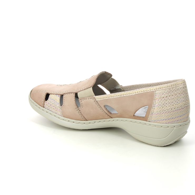 Rieker 41385-60 Beige leather Womens Comfort Slip On Shoes