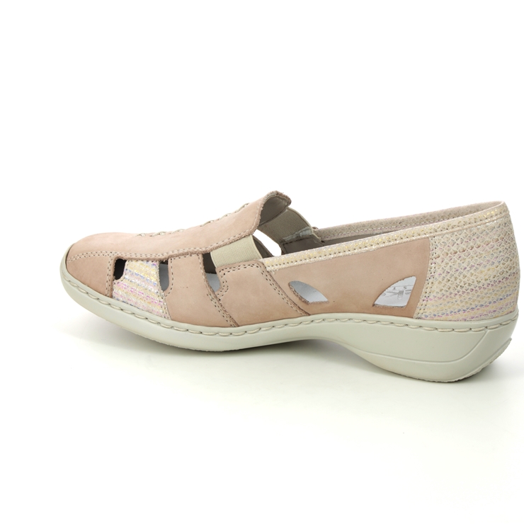 Rieker 41385-60 Beige leather Womens Comfort Slip On Shoes