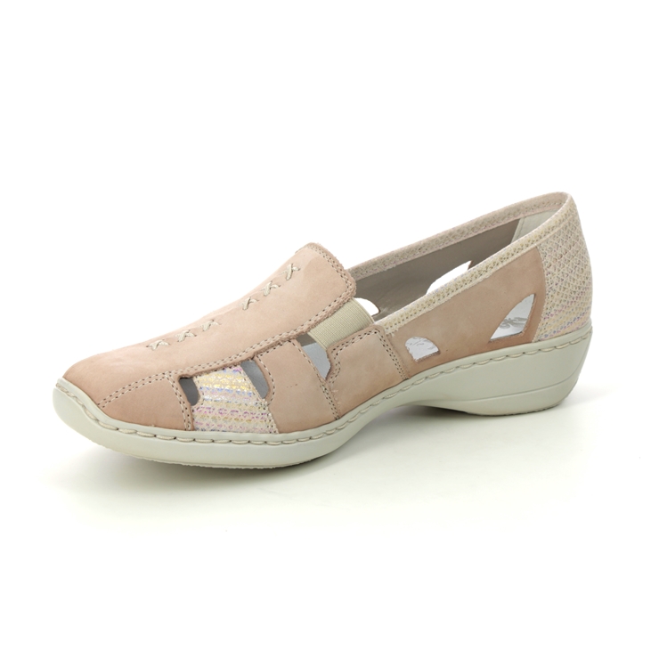 Rieker 41385-60 Beige leather Womens Comfort Slip On Shoes