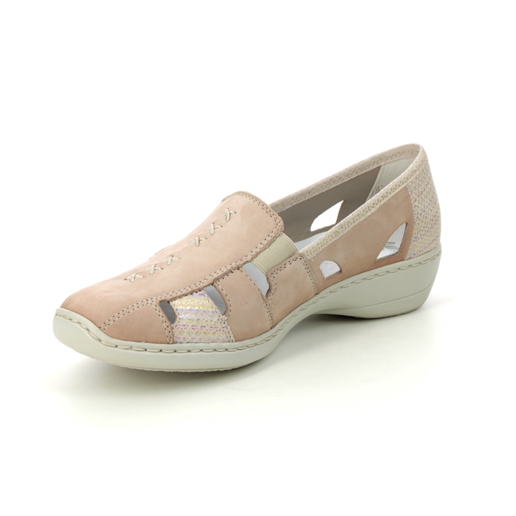 Rieker 41385-60 Beige leather Womens Comfort Slip On Shoes