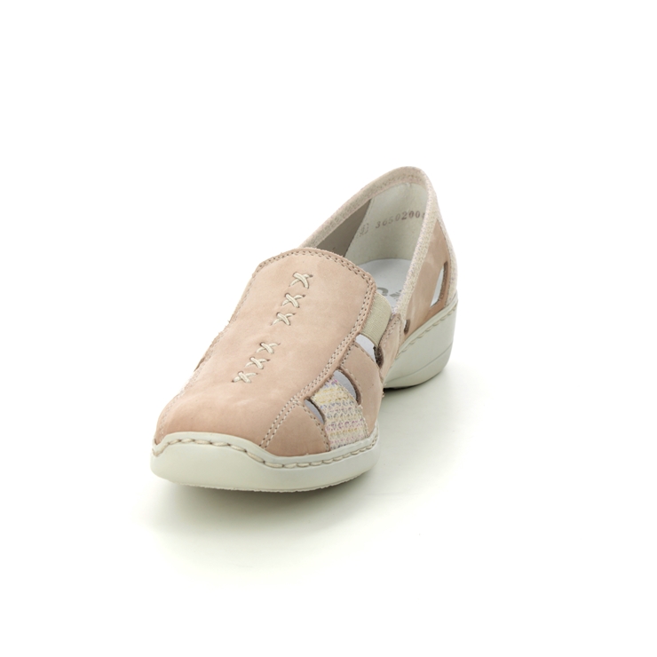 Rieker 41385-60 Beige leather Womens Comfort Slip On Shoes